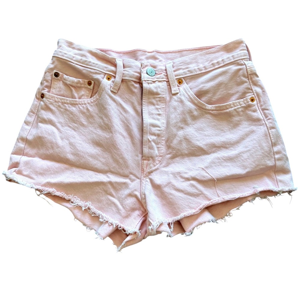 Levi's Pink 501 Original Cut-Off Shorts‎ High Waisted Pastel Raw Hem 28